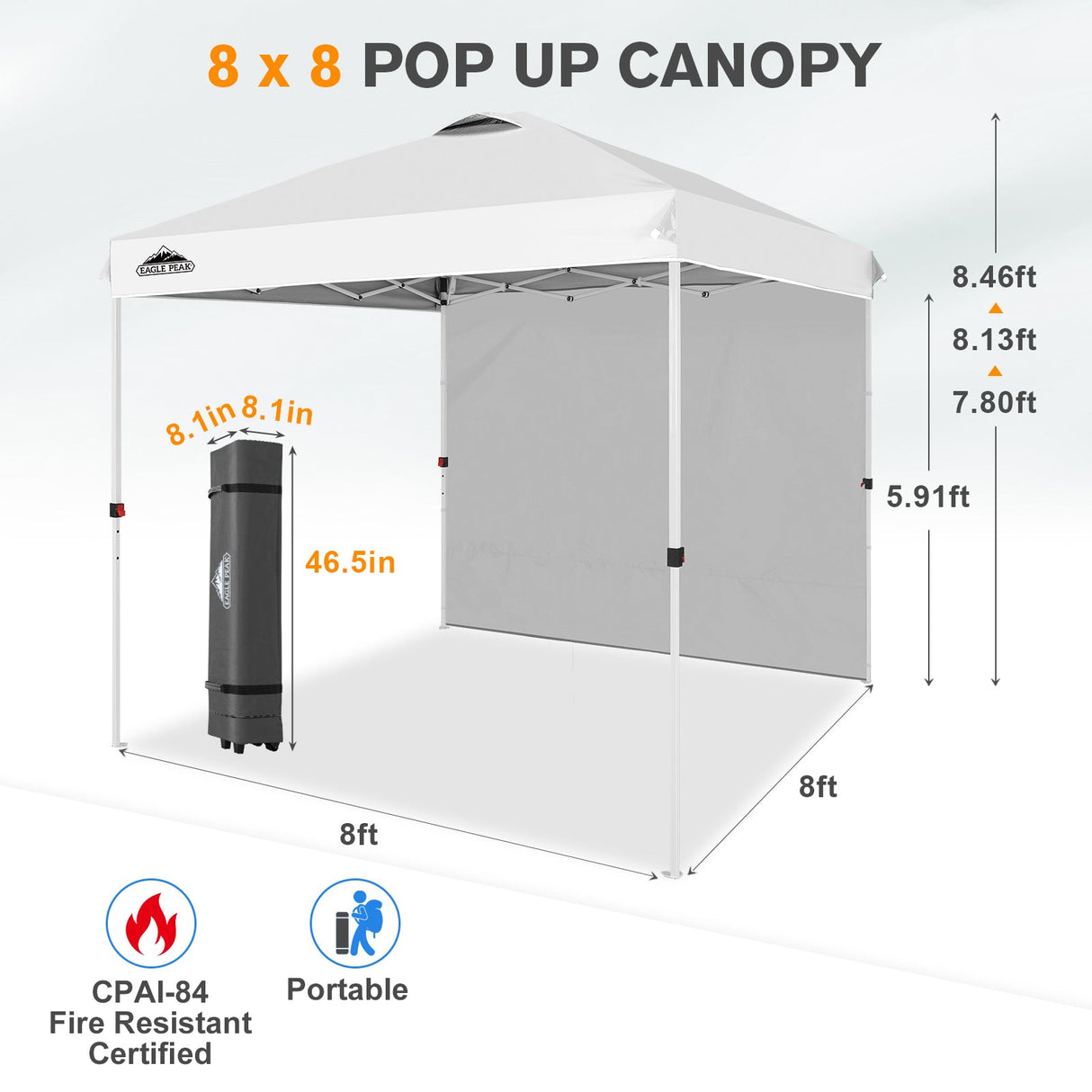 8x8 Pop Up Canopy Tent with 1 Sidewall - Eagle Peak®
