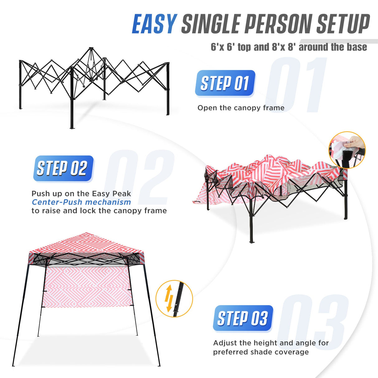 8x8 Pop Up Canopy Tent with Sidewall,8x8 Base 6x6 Top - Eagle Peak Custom Canopy Tent