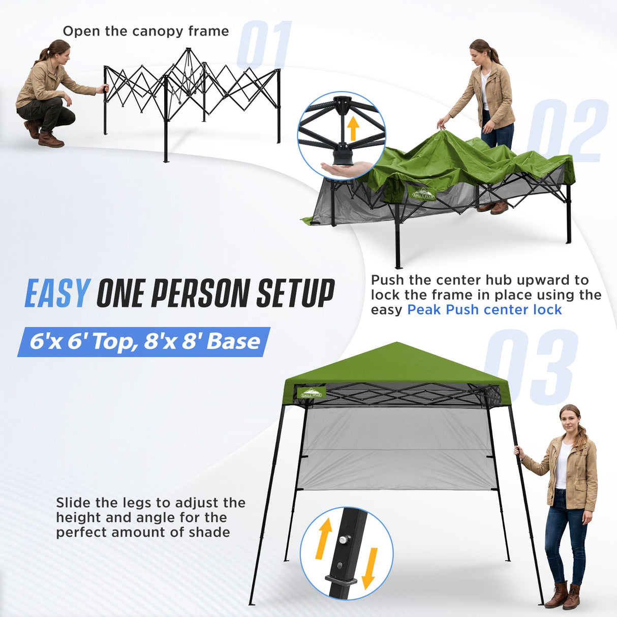 8x8 Pop Up Canopy Tent with Sidewall,8x8 Base 6x6 Top - Eagle Peak®