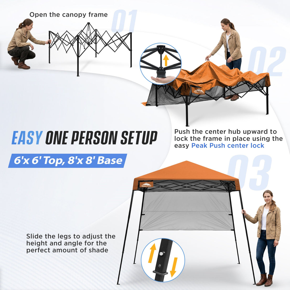 8x8 Pop Up Canopy Tent with Sidewall,8x8 Base 6x6 Top - Eagle Peak®