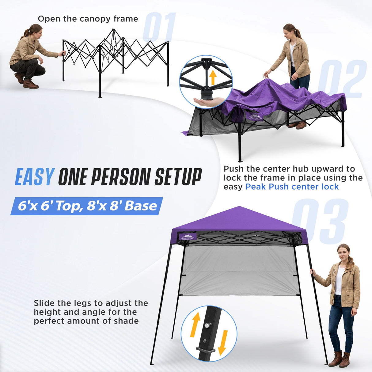8x8 Pop Up Canopy Tent with Sidewall,8x8 Base 6x6 Top - Eagle Peak®