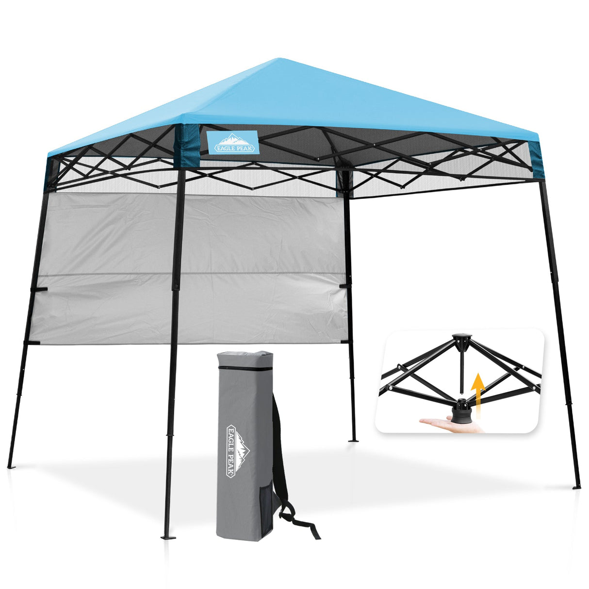 8x8 Pop Up Canopy Tent with Sidewall,8x8 Base 6x6 Top - Eagle Peak®