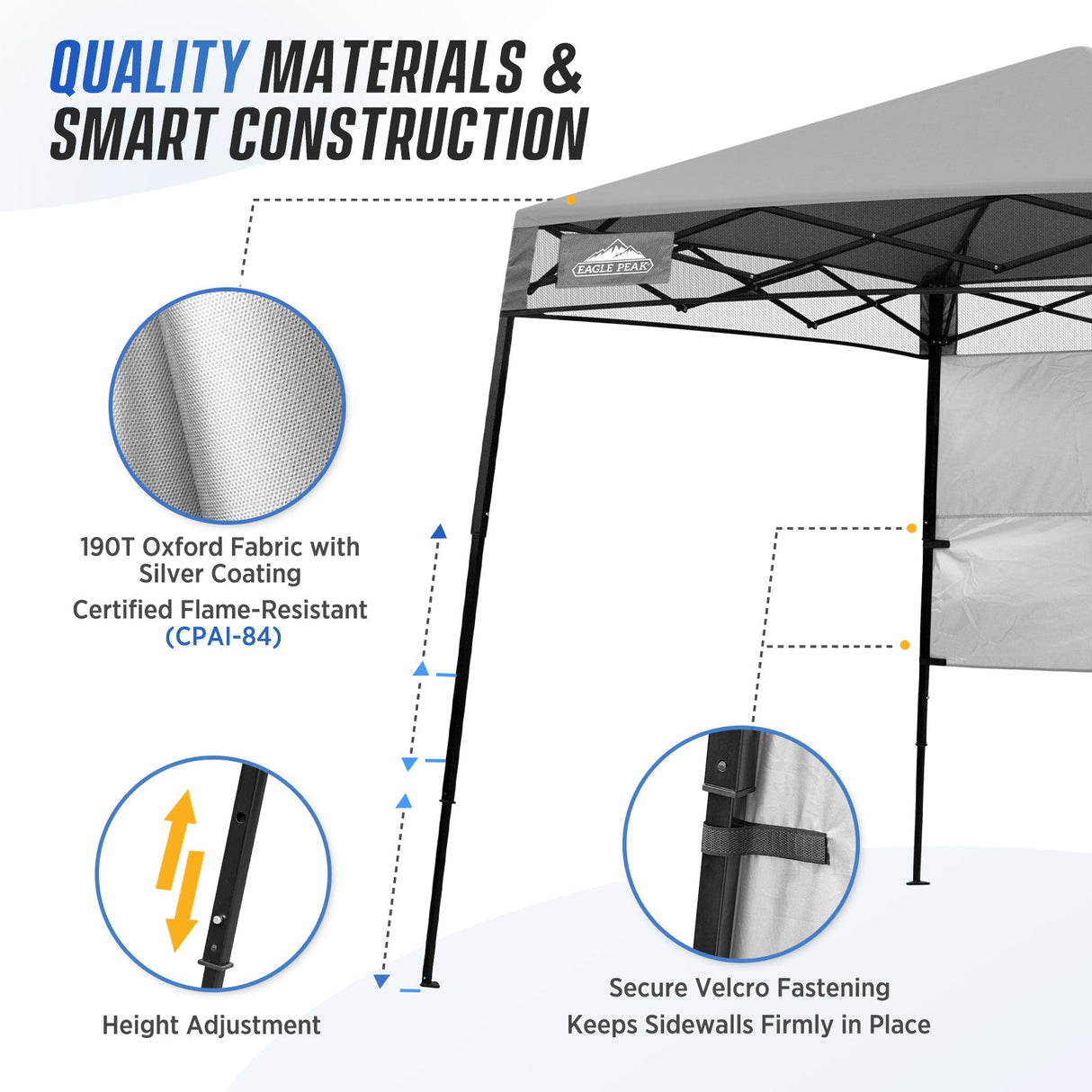 8x8 Pop Up Canopy Tent with Sidewall,8x8 Base 6x6 Top - Eagle Peak