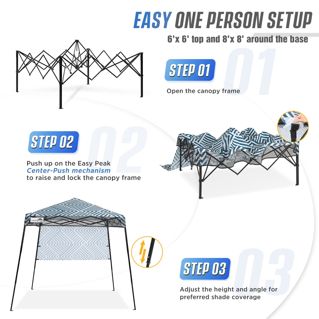 8x8 Pop Up Canopy Tent with Sidewall,8x8 Base 6x6 Top - Eagle Peak Custom Canopy Tent