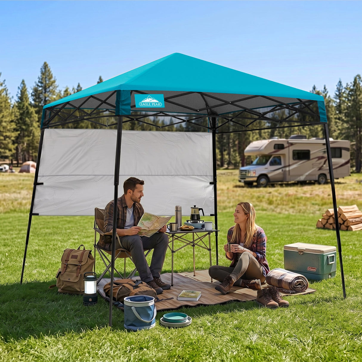 8x8 Pop Up Canopy Tent with Sidewall,8x8 Base 6x6 Top - Eagle Peak®