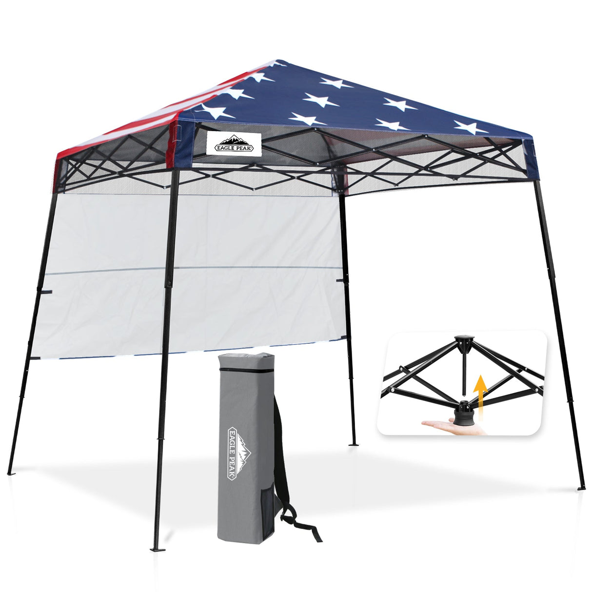 8x8 Pop Up Canopy Tent with Sidewall,8x8 Base 6x6 Top - Eagle Peak®