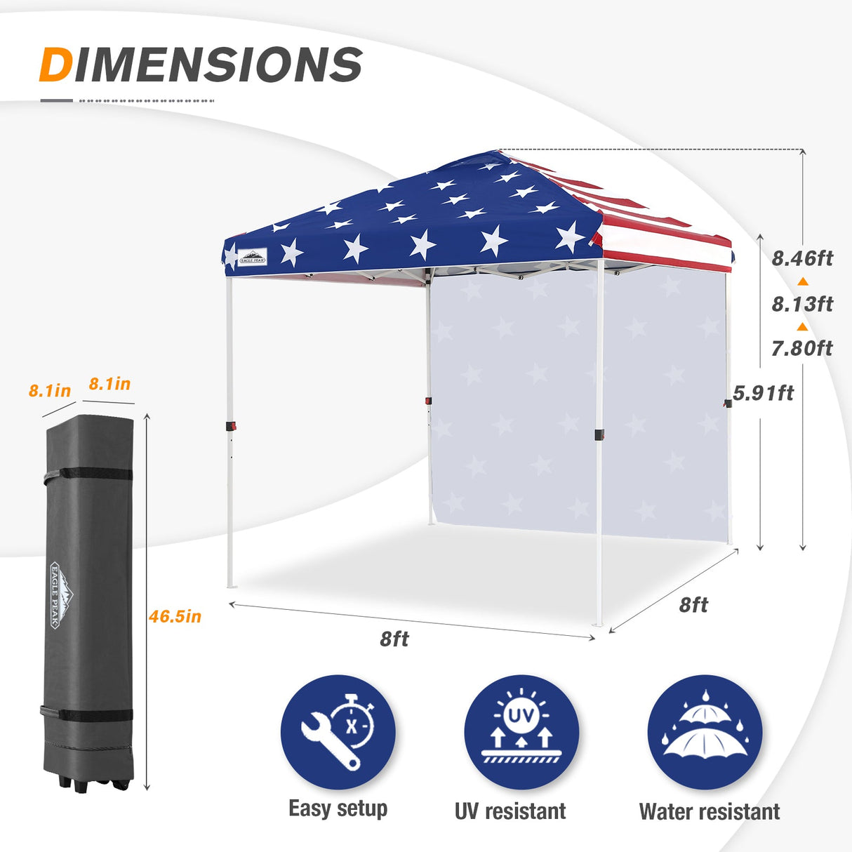 8x8 Pop Up Straight Leg Canopy with Sidewall - Eagle Peak®