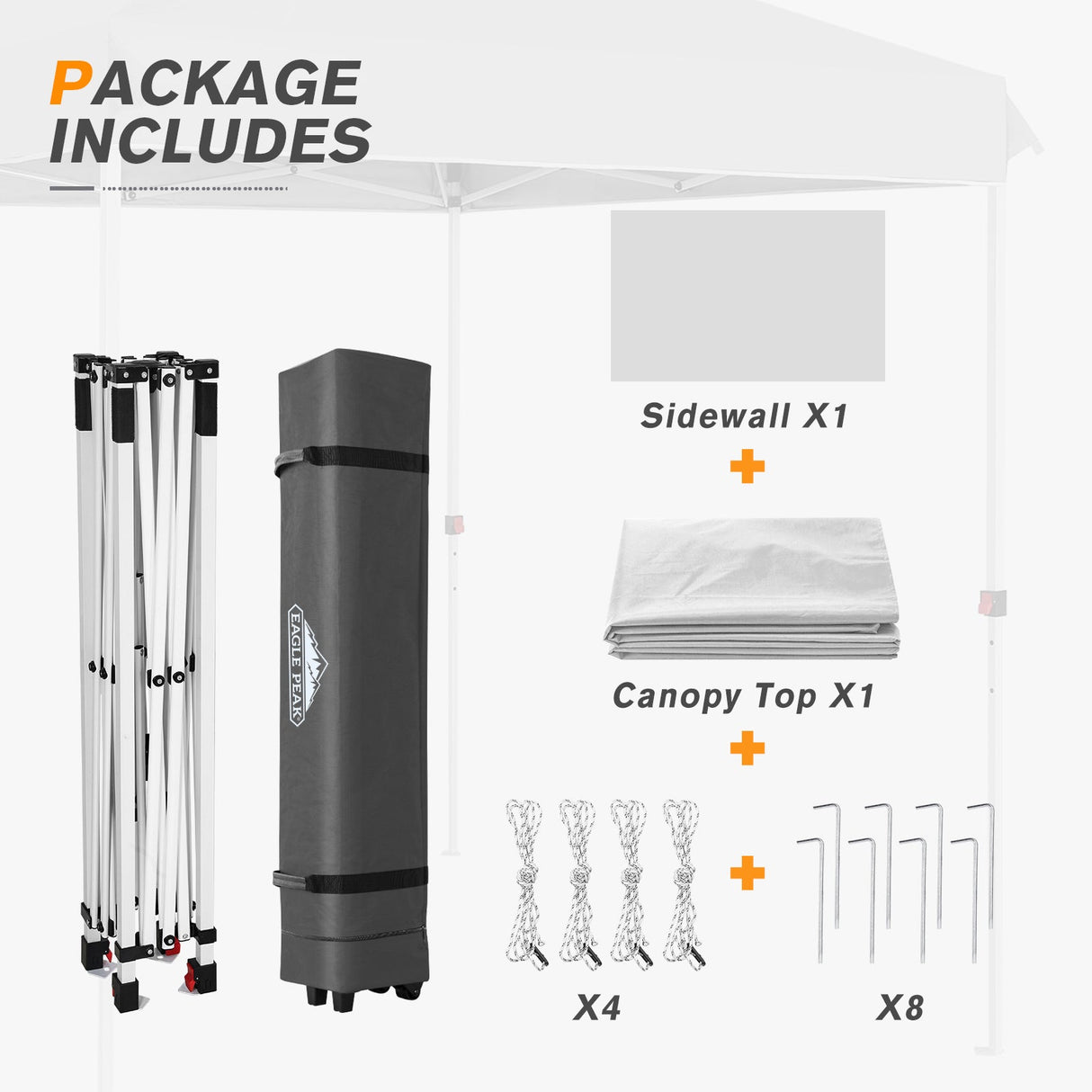 8x8 Pop Up Straight Leg Canopy with Sidewall - Eagle Peak®
