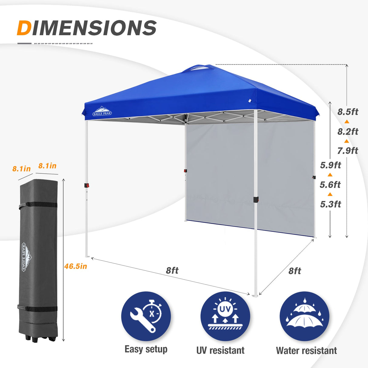 8x8 Pop Up Straight Leg Canopy with Sidewall - Eagle Peak Custom Canopy Tent