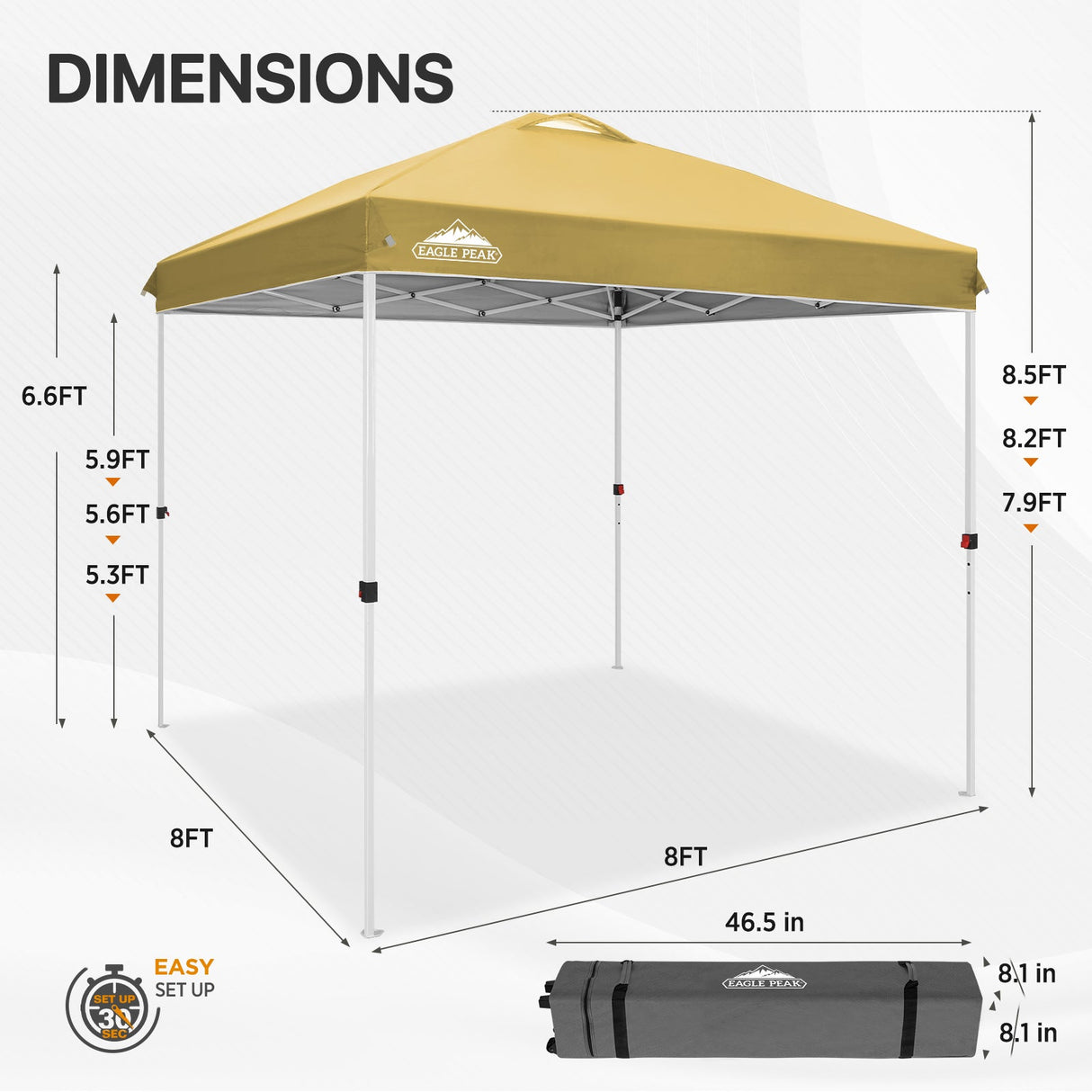 8x8 Pop Up Straight Leg Canopy with Wheeled Bag - Eagle Peak Custom Canopy Tent