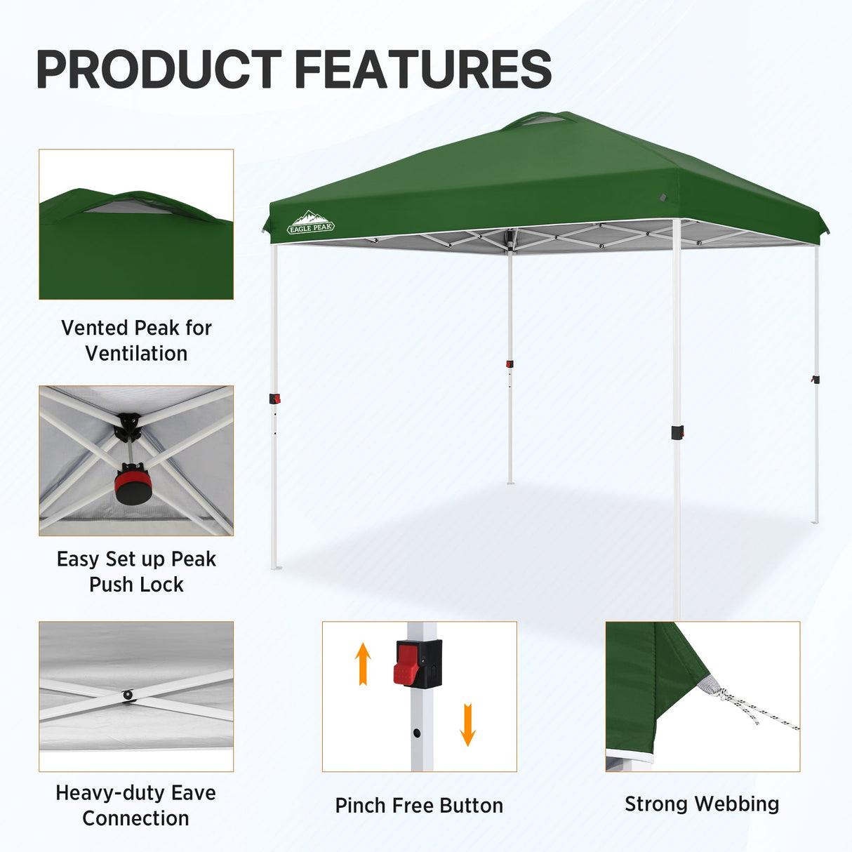 8x8 Pop Up Straight Leg Canopy with Wheeled Bag - Eagle Peak Custom Canopy Tent