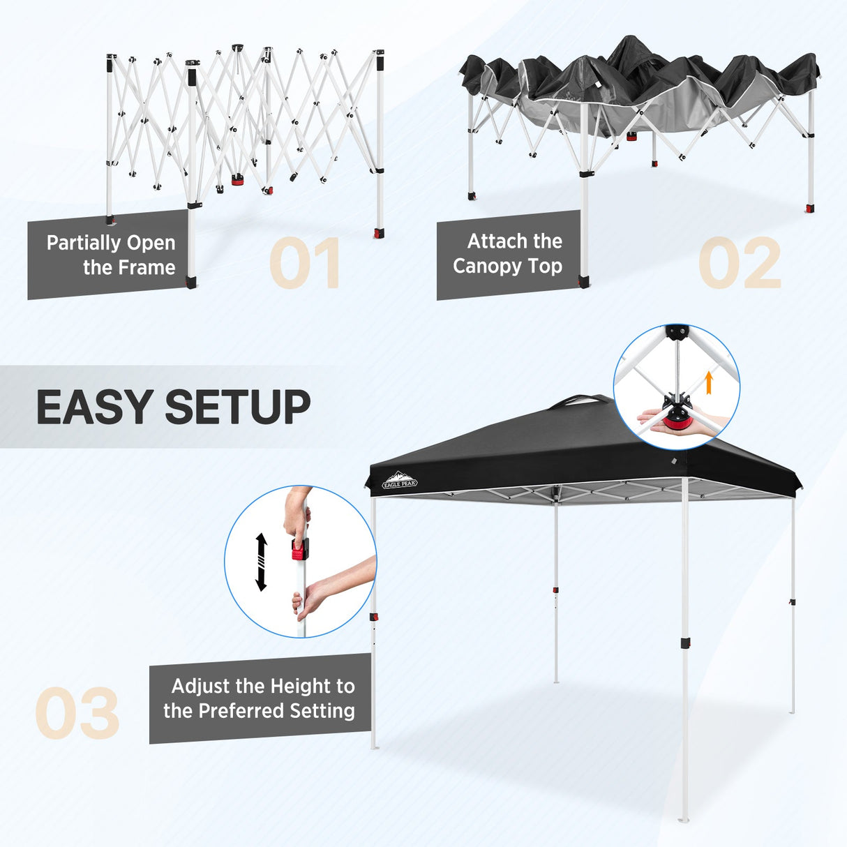 8x8 Pop Up Straight Leg Canopy with Wheeled Bag - Eagle Peak Custom Canopy Tent