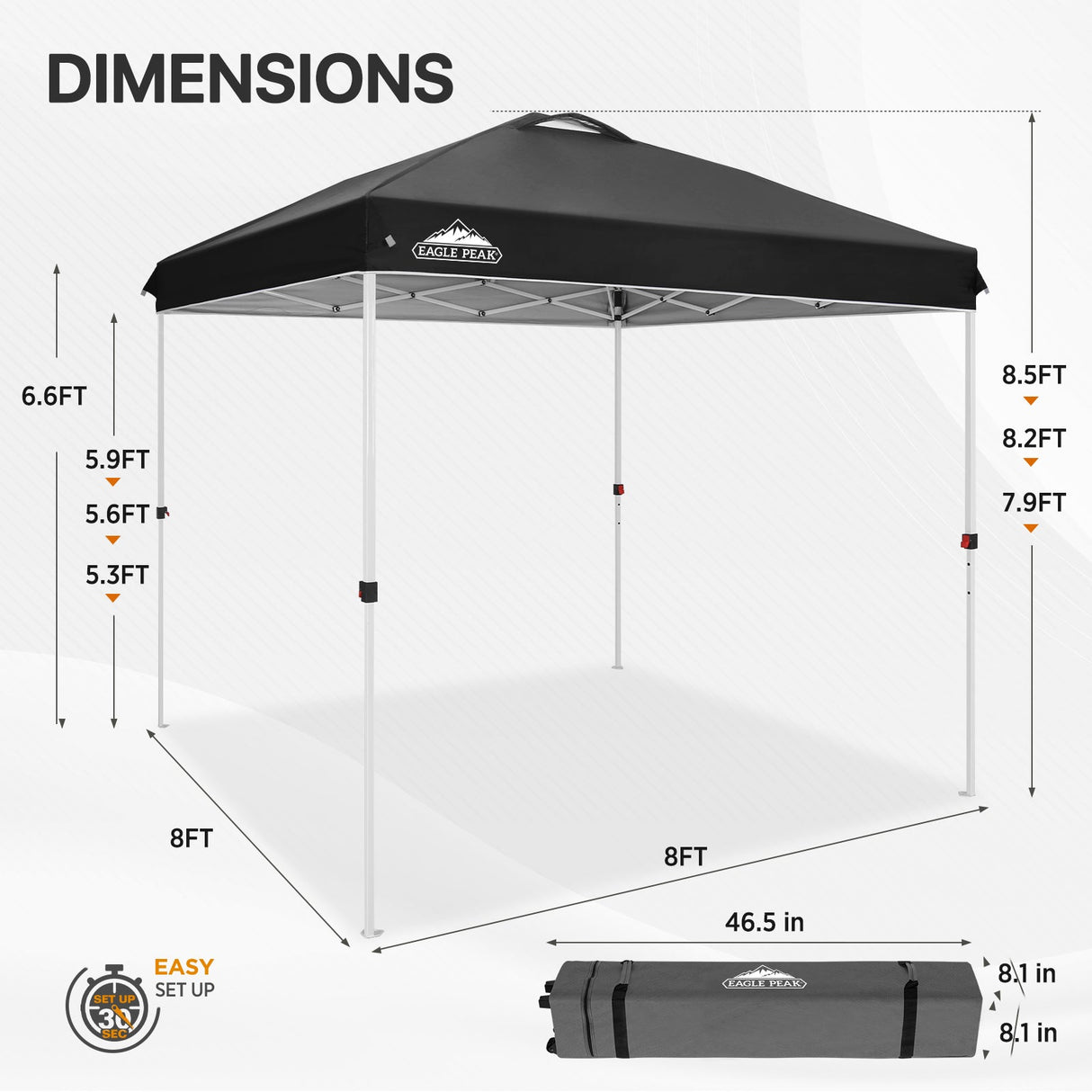 8x8 Pop Up Straight Leg Canopy with Wheeled Bag - Eagle Peak Custom Canopy Tent