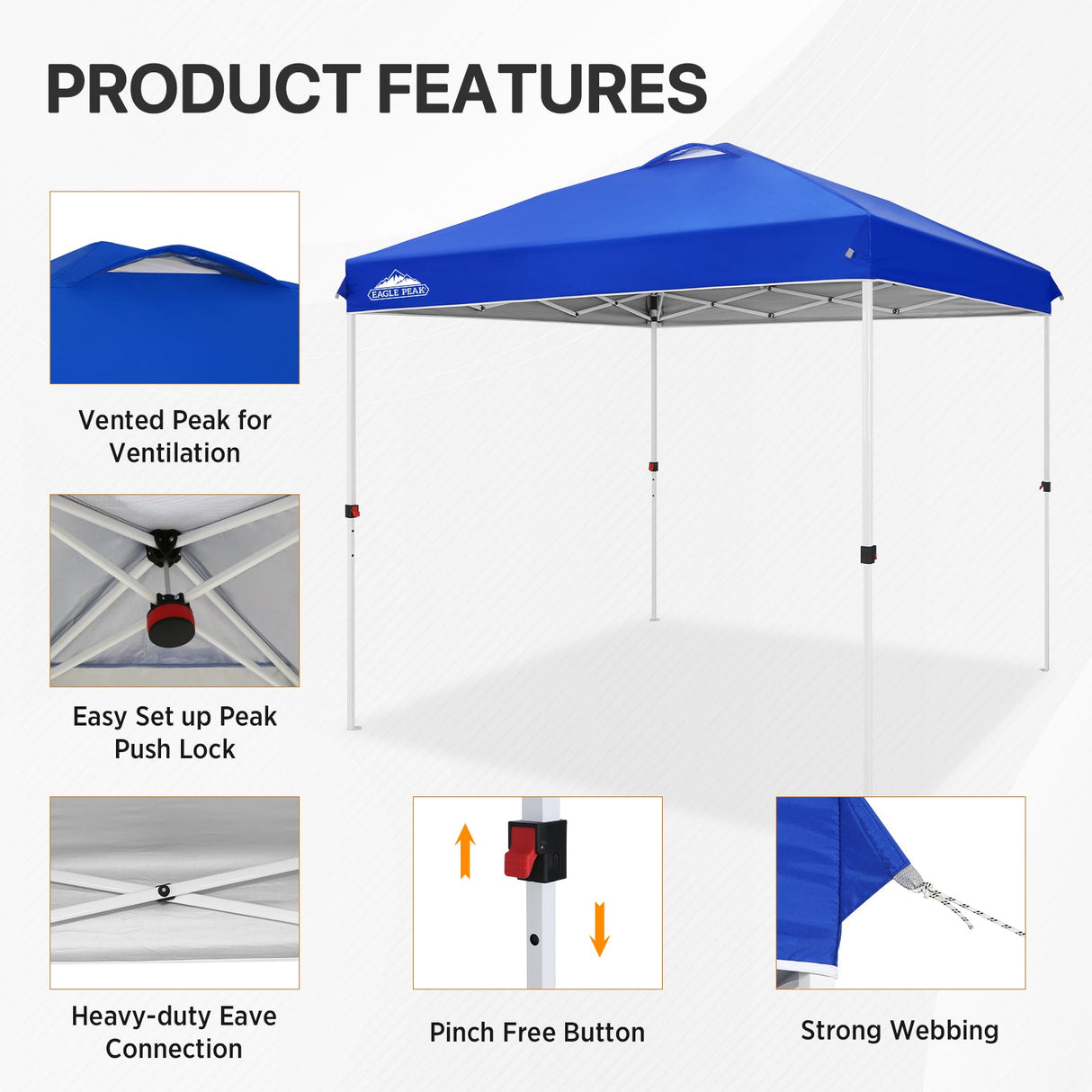 8x8 Pop Up Straight Leg Canopy with Wheeled Bag - Eagle Peak Custom Canopy Tent