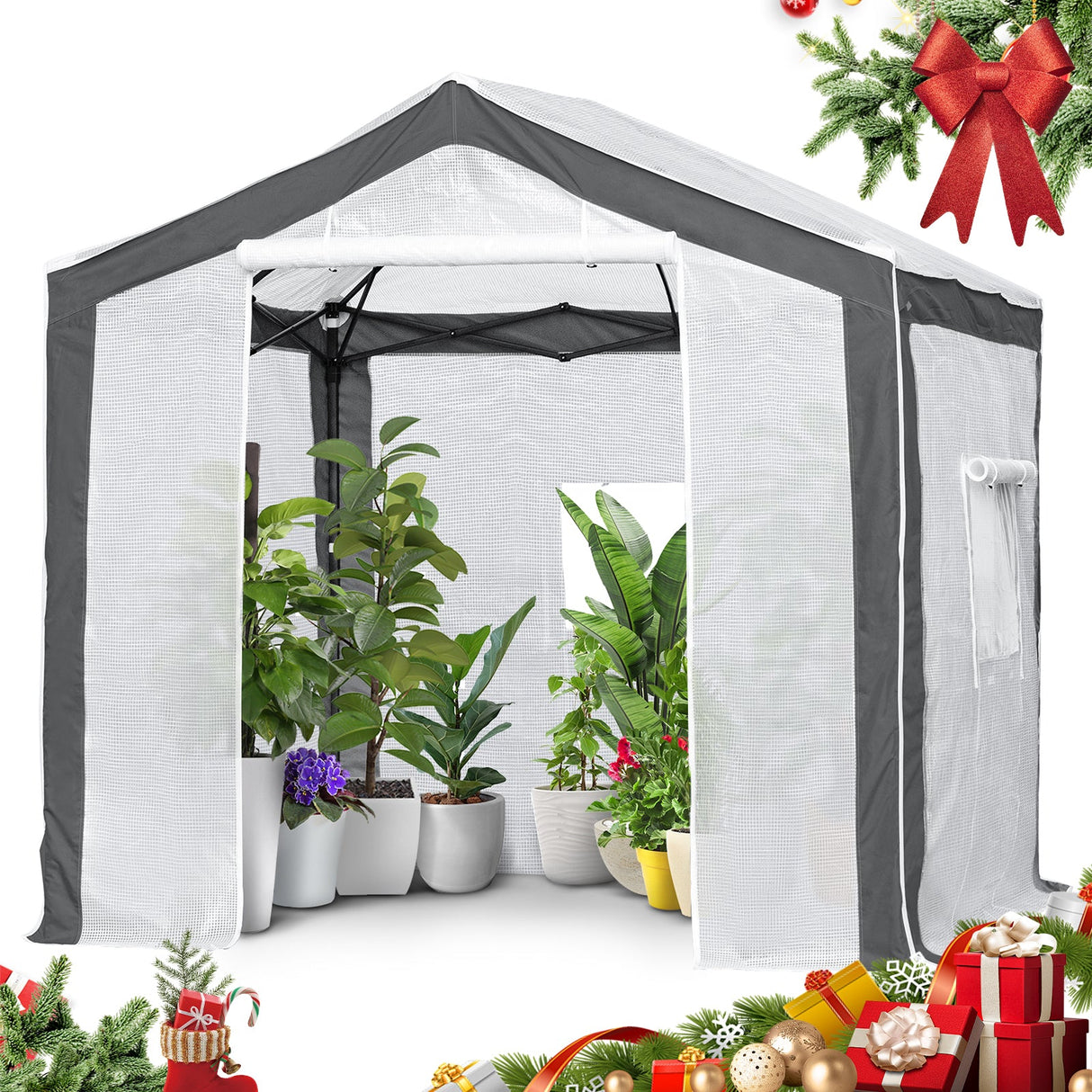 8x8 Portable Walk - in Greenhouse with Polyester Reinforced Corners - Eagle Peak Custom Canopy Tent