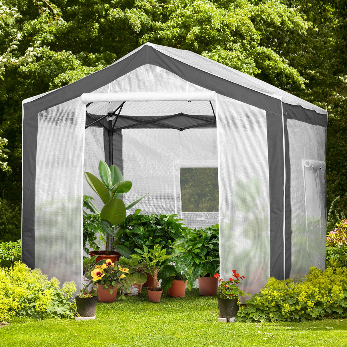 8x8 Portable Walk - in Greenhouse with Polyester Reinforced Corners - Eagle Peak Custom Canopy Tent