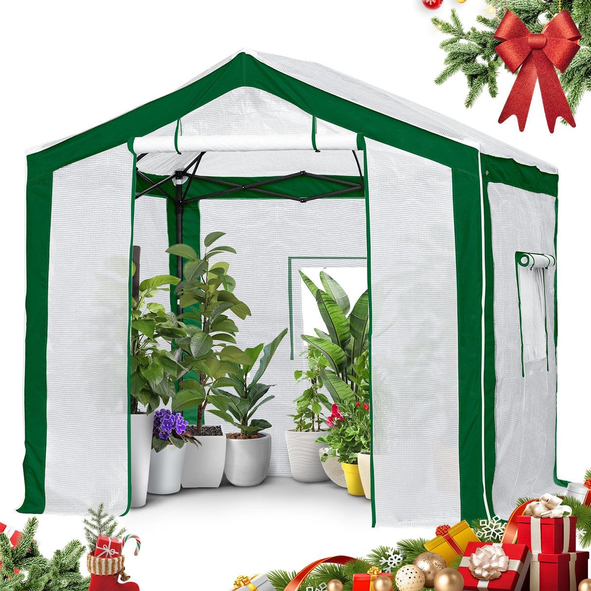 8x8 Portable Walk - in Greenhouse with Polyester Reinforced Corners - Eagle Peak Custom Canopy Tent
