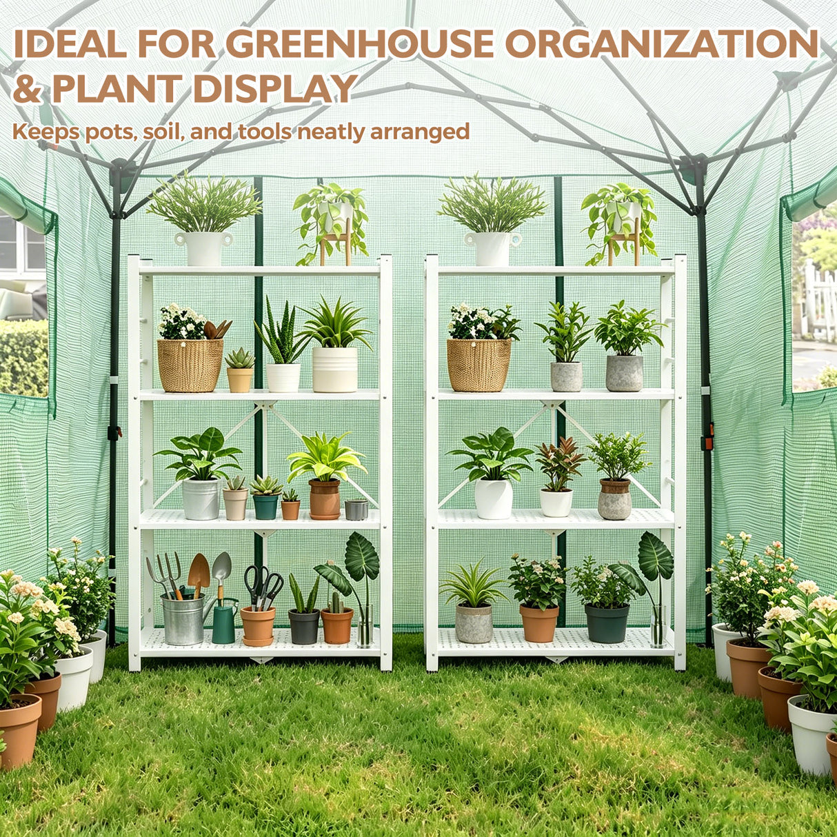 4-Tier Foldable Greenhouse Shelf, 28”x14.6”x44.7”, 520 lbs, 1/2 Pack, Black
