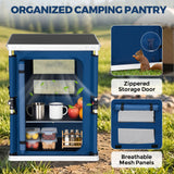 Outdoor Camping Pop Up Folding Table with Large 3-Tier Storage Organizer and Side Pockets