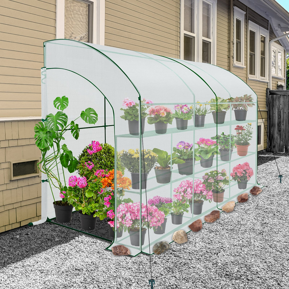 9.9x4.9x7.1 Outdoor Lean to Walk - in Greenhouse with Shelf - Eagle Peak Custom Canopy Tent