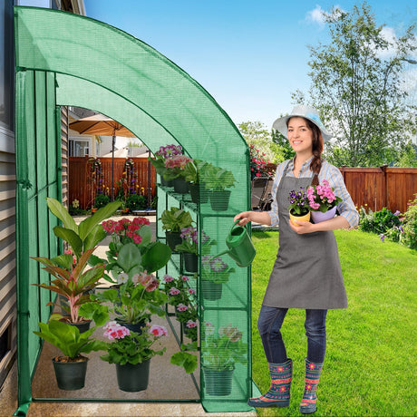 9.9x4.9x7.1 Outdoor Lean to Walk - in Greenhouse with Shelf - Eagle Peak