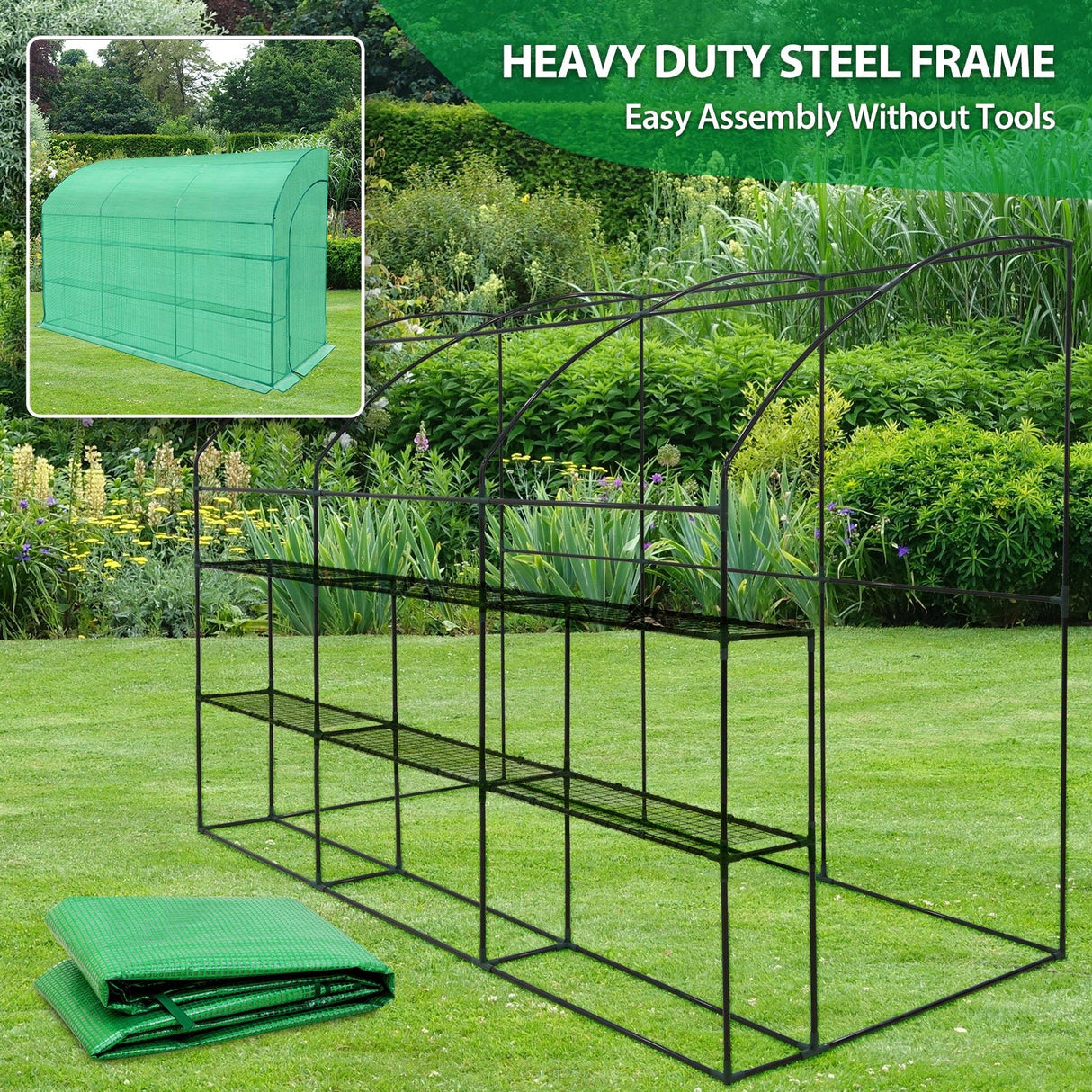 9.9x4.9x7.1 Outdoor Lean to Walk - in Greenhouse with Shelf - Eagle Peak Custom Canopy Tent