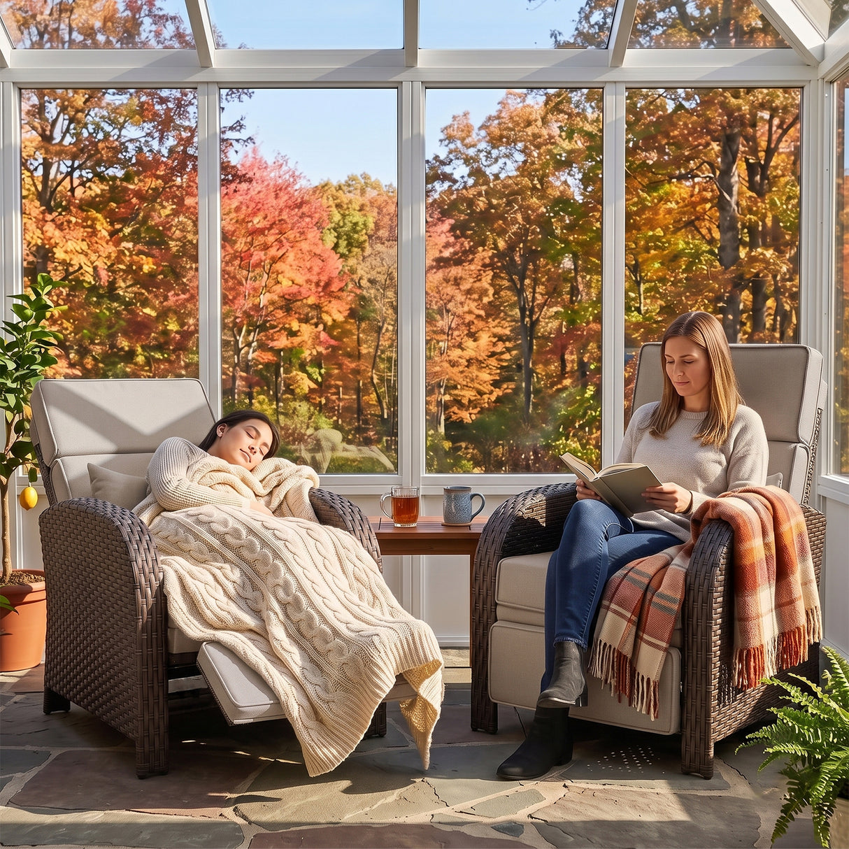 Outdoor Wicker Recliner Chair with Footrest