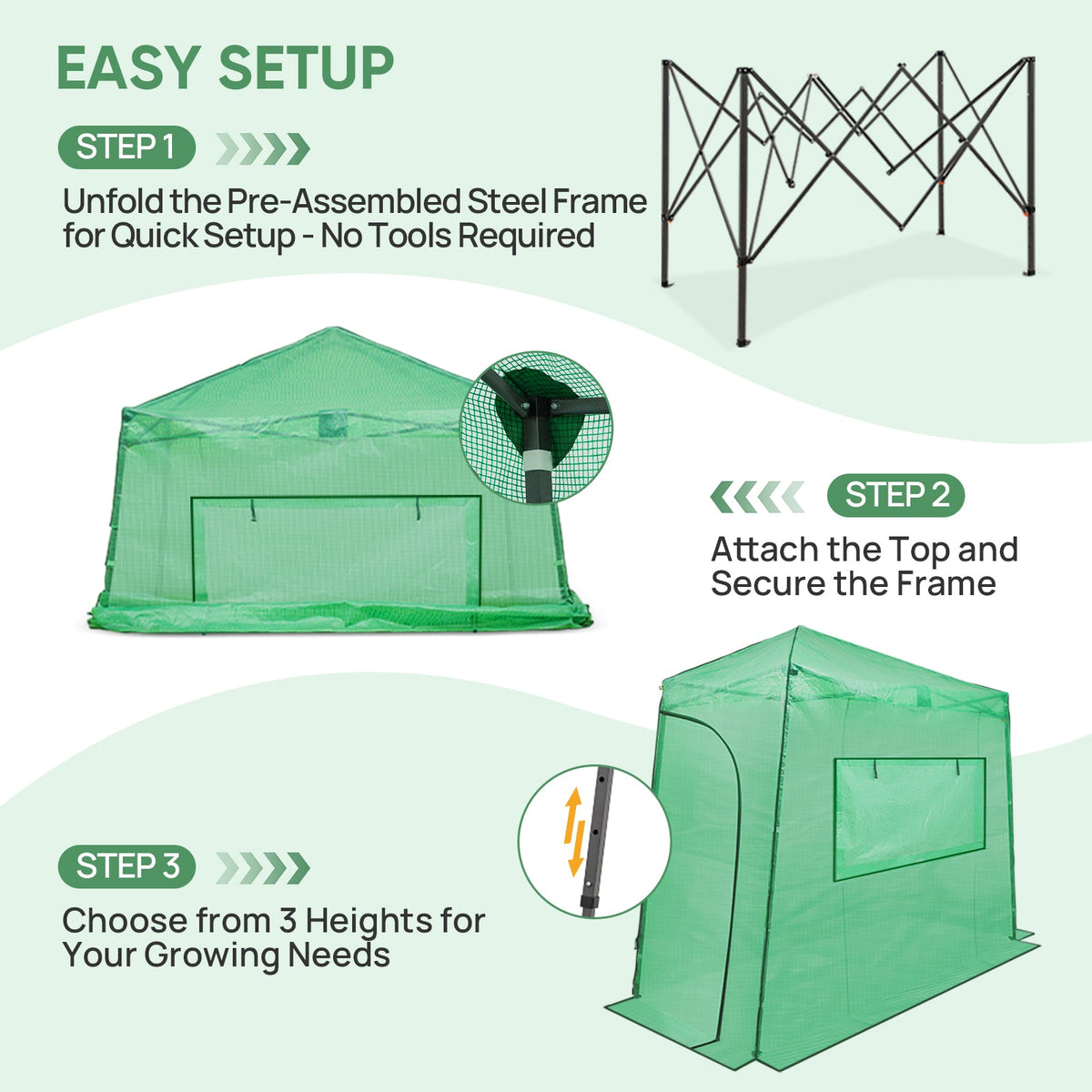 9x4 Easy Setup Pop Up Greenhouse, Lean-To Design - Eagle Peak®