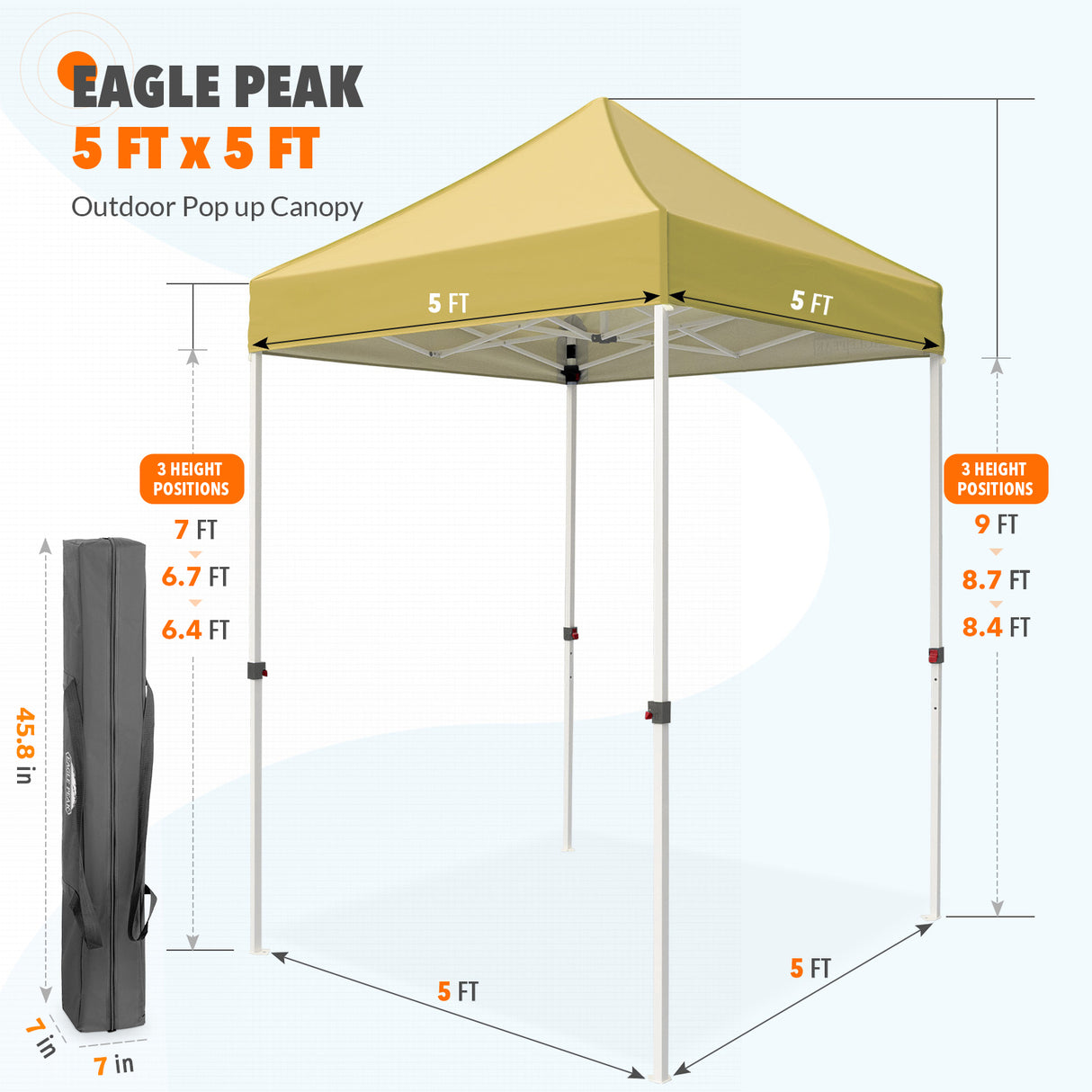 EAGLE PEAK 5x5 Pop Up Canopy Tent Instant Outdoor Canopy Easy Set-up Straight Leg Folding Shelter