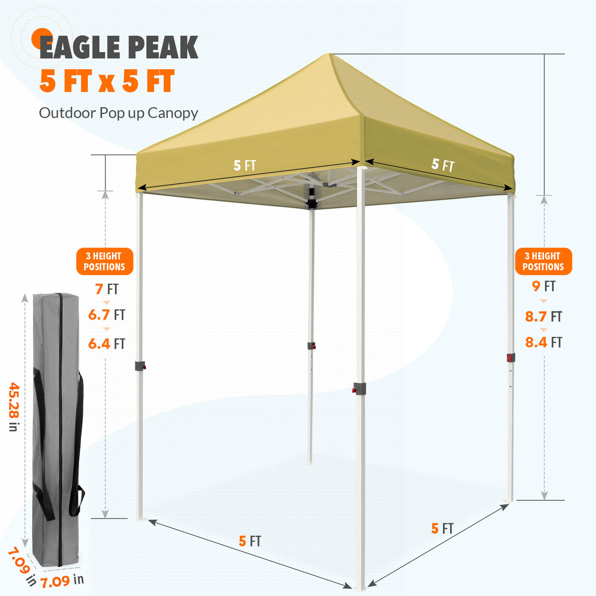 5x5 Pop Up Canopy Tent Instant Straight Leg  Outdoor Canopy Easy Set-up