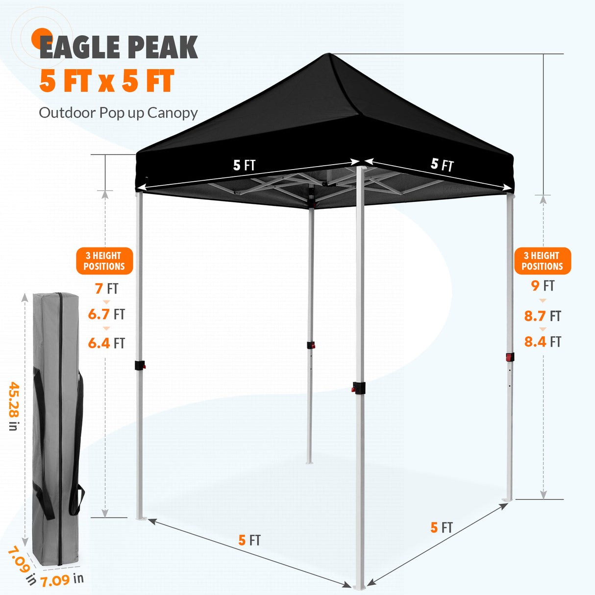 5x5 Pop Up Canopy Tent Instant Straight Leg  Outdoor Canopy Easy Set-up