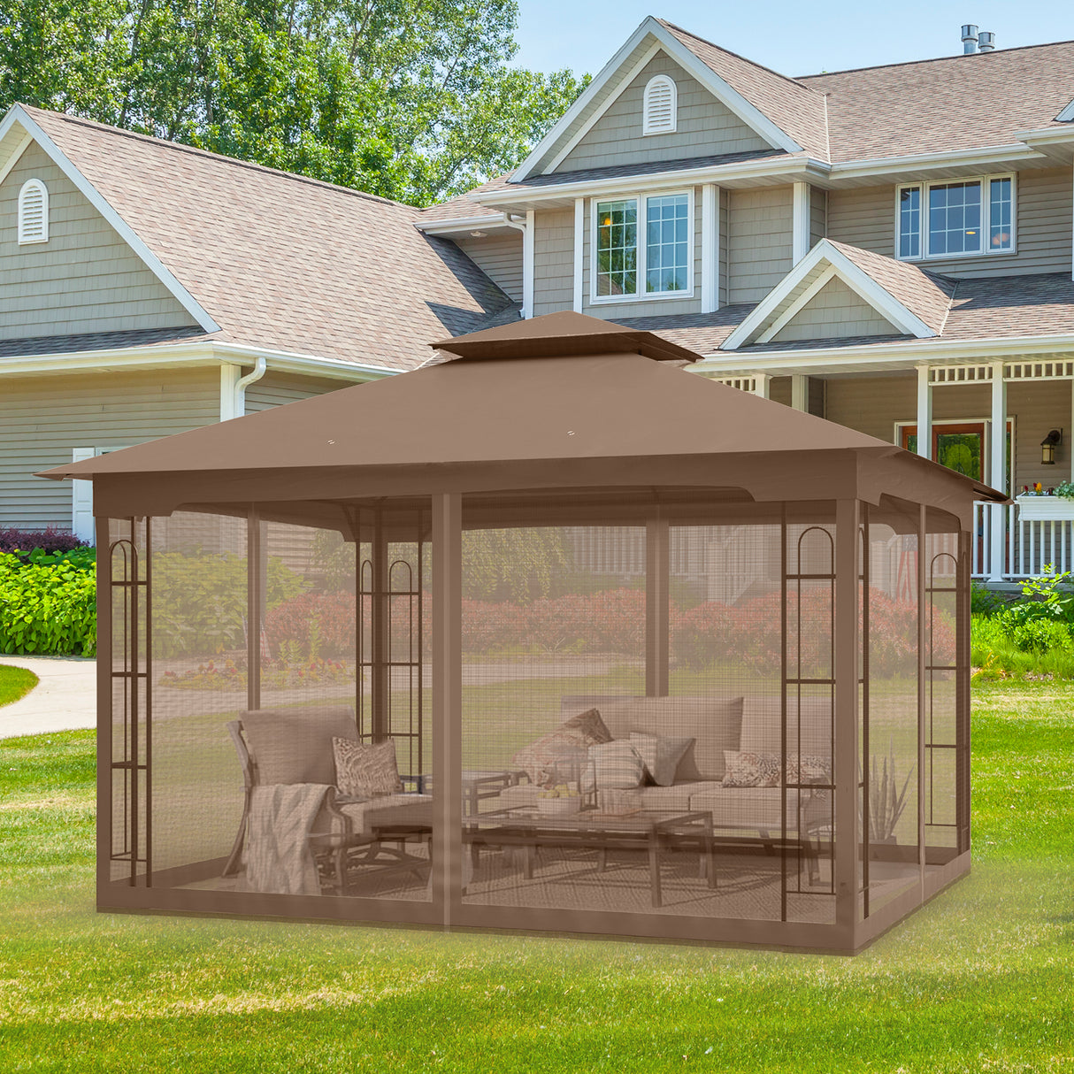 Patio Soft Top Gazebo with Mosquito Netting 13x11 at Top, 12x10 Footprint