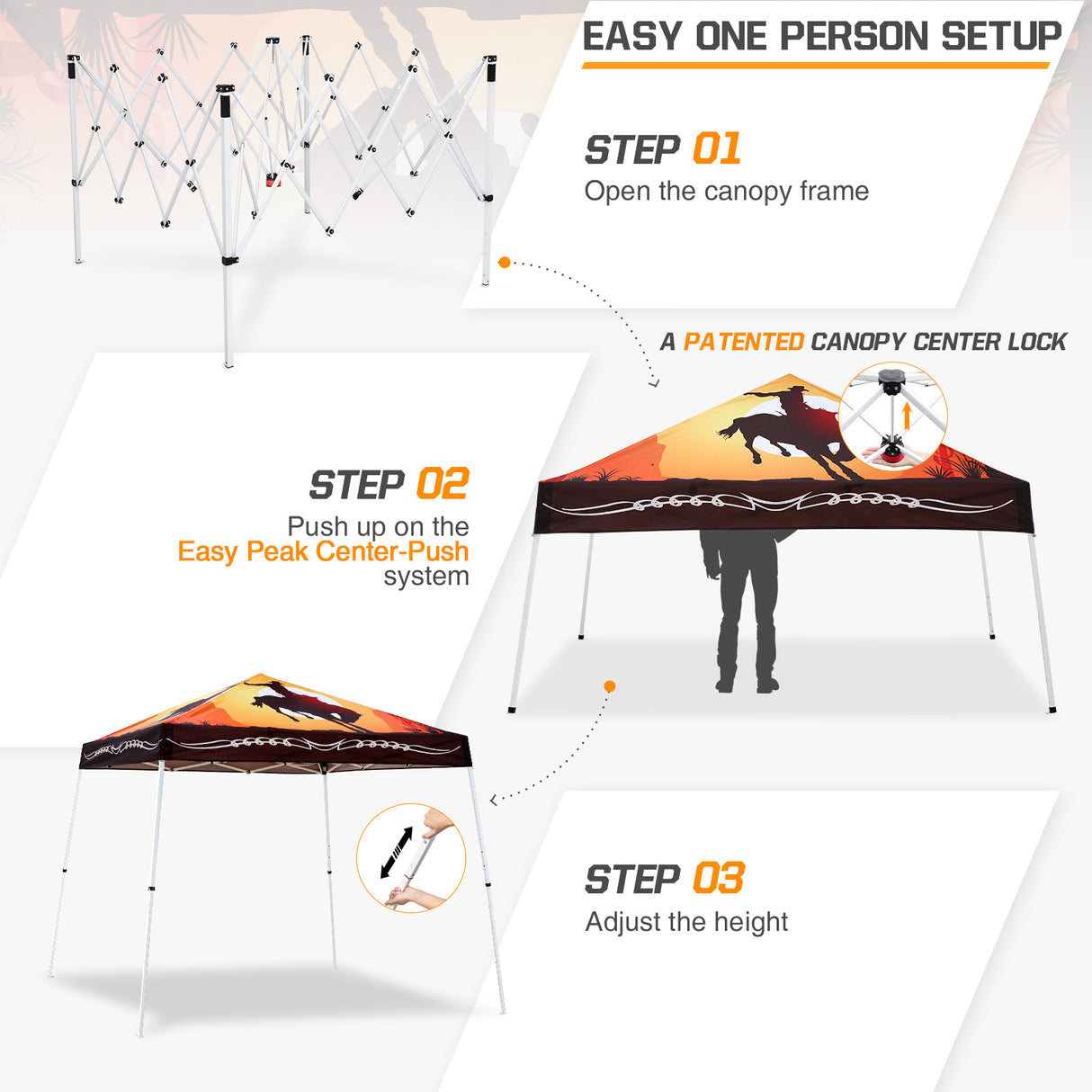 Slant Leg Pop up Canopy Tent, 10x10 Base 8x8 Top with SHADE GRAPHiX High Quality Digital Printed Top