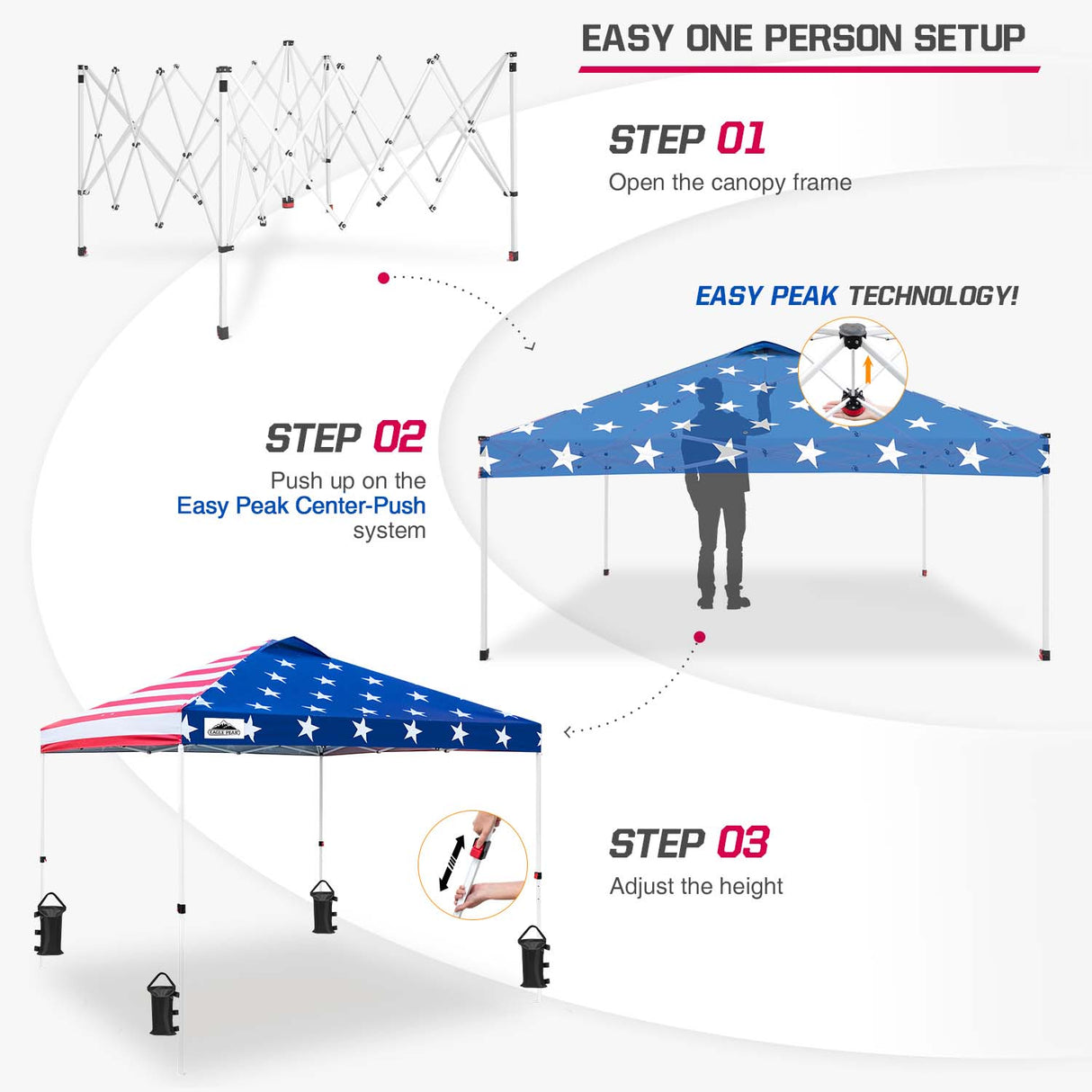 EAGLE PEAK E100/O100 Easy Setup 10x10 Straight Leg Pop Up Canopy Tent with 100 Sqft of Shade