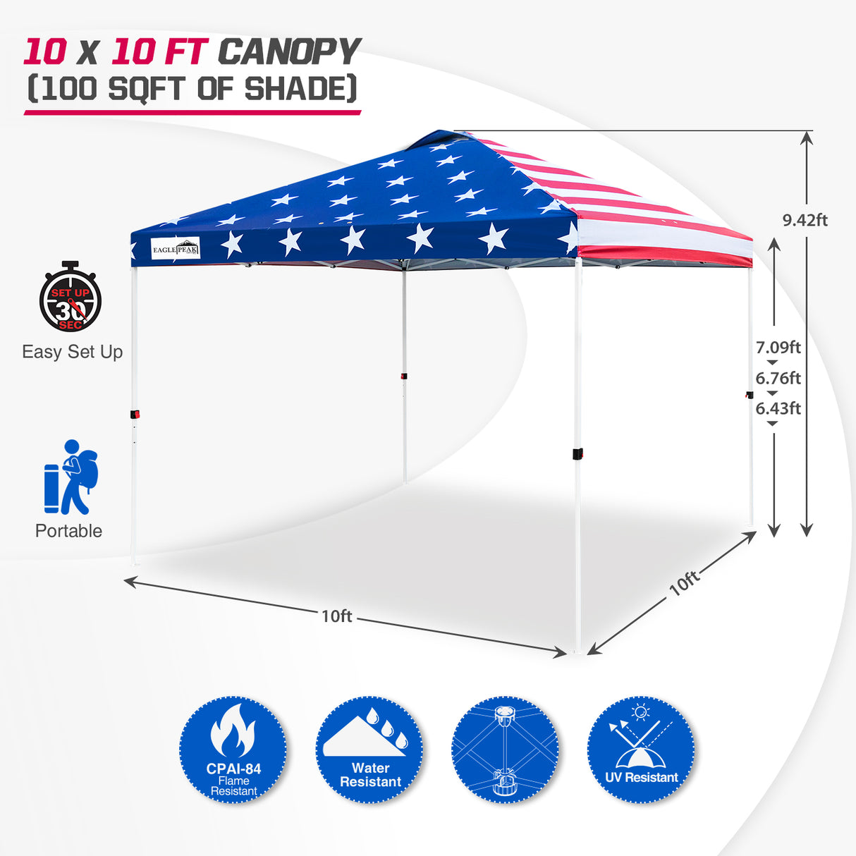 EAGLE PEAK E100/O100 Easy Setup 10x10 Straight Leg Pop Up Canopy Tent with 100 Sqft of Shade