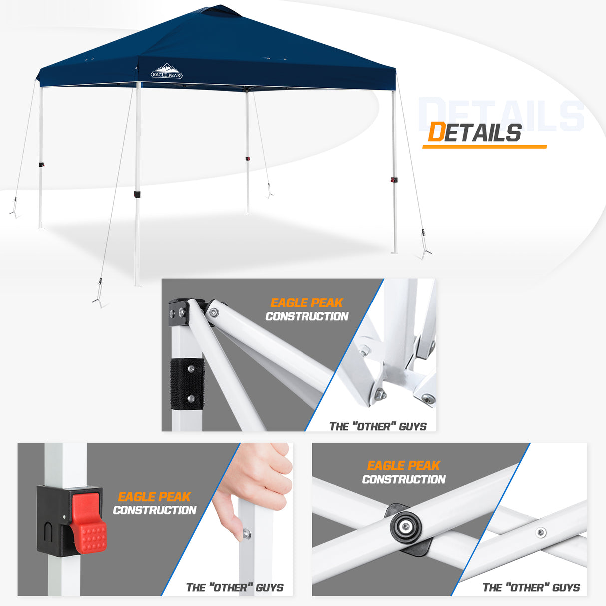 Easy Setup Straight Leg 10x10 Pop Up Canopy Tent w/ 100 sqft of Shade