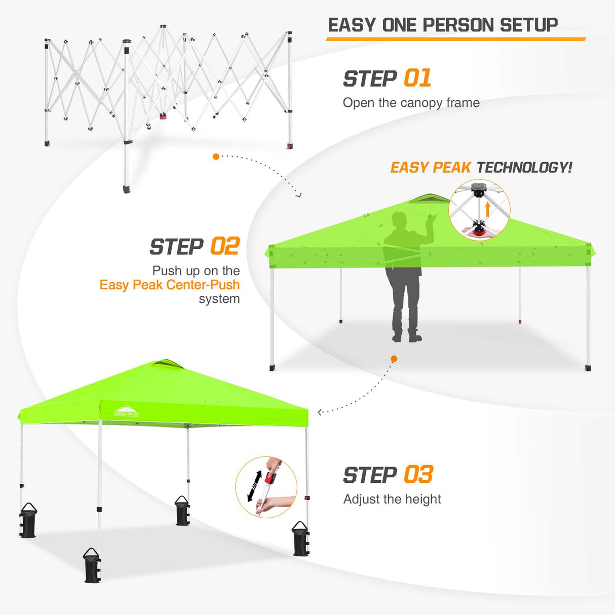 EAGLE PEAK E100/O100 Easy Setup 10x10 Straight Leg Pop Up Canopy Tent with 100 Sqft of Shade