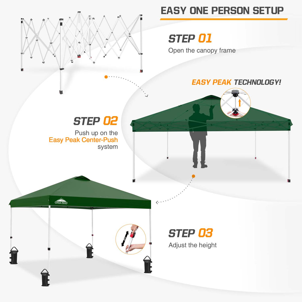 EAGLE PEAK E100/O100 Easy Setup 10x10 Straight Leg Pop Up Canopy Tent with 100 Sqft of Shade