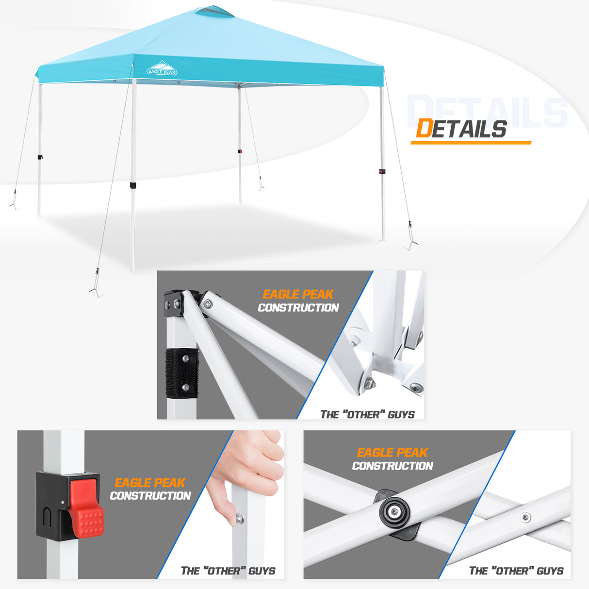 Easy Setup Straight Leg 10x10 Pop Up Canopy Tent w/ 100 sqft of Shade