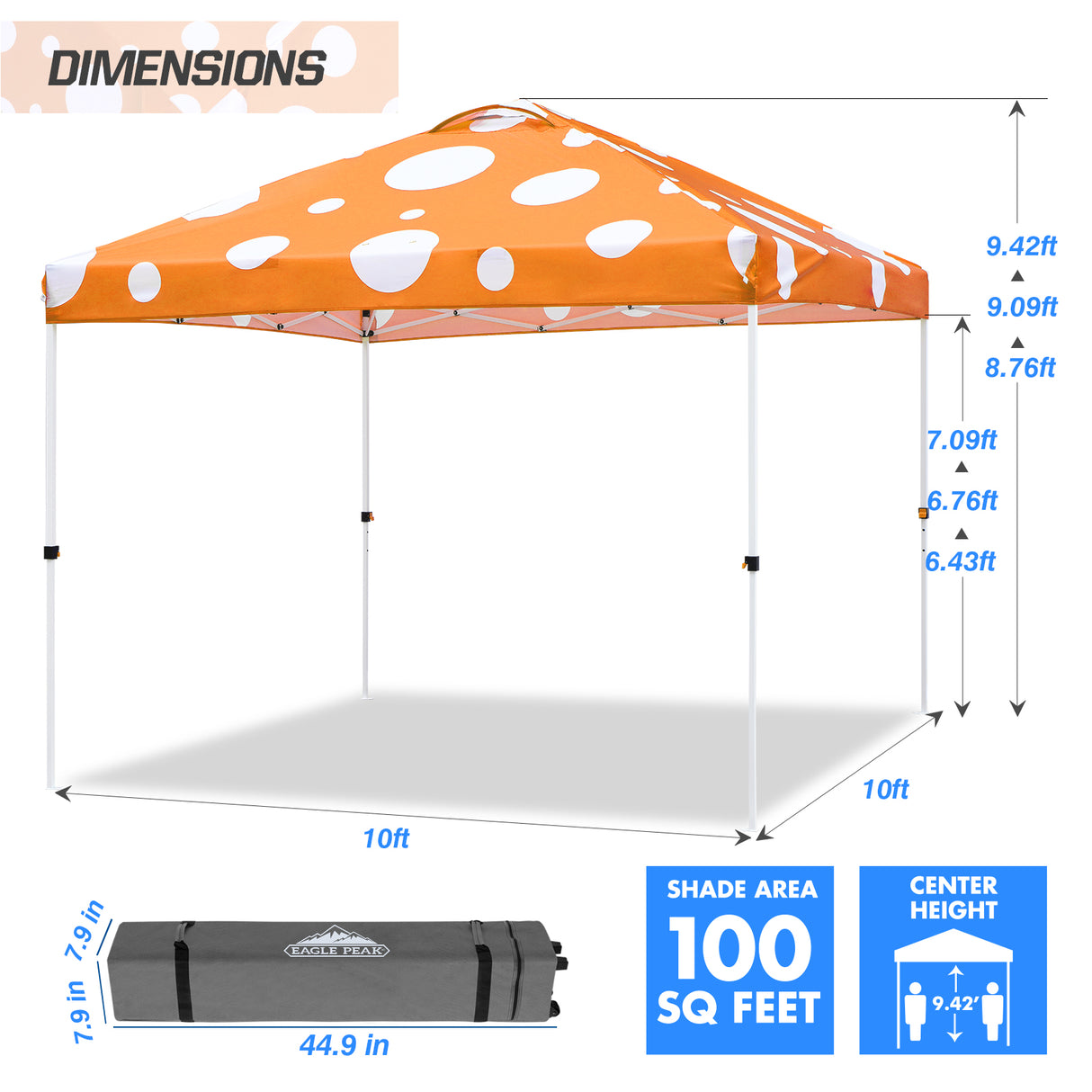 EAGLE PEAK E100/O100 Easy Setup 10x10 Straight Leg Pop Up Canopy Tent with 100 Sqft of Shade