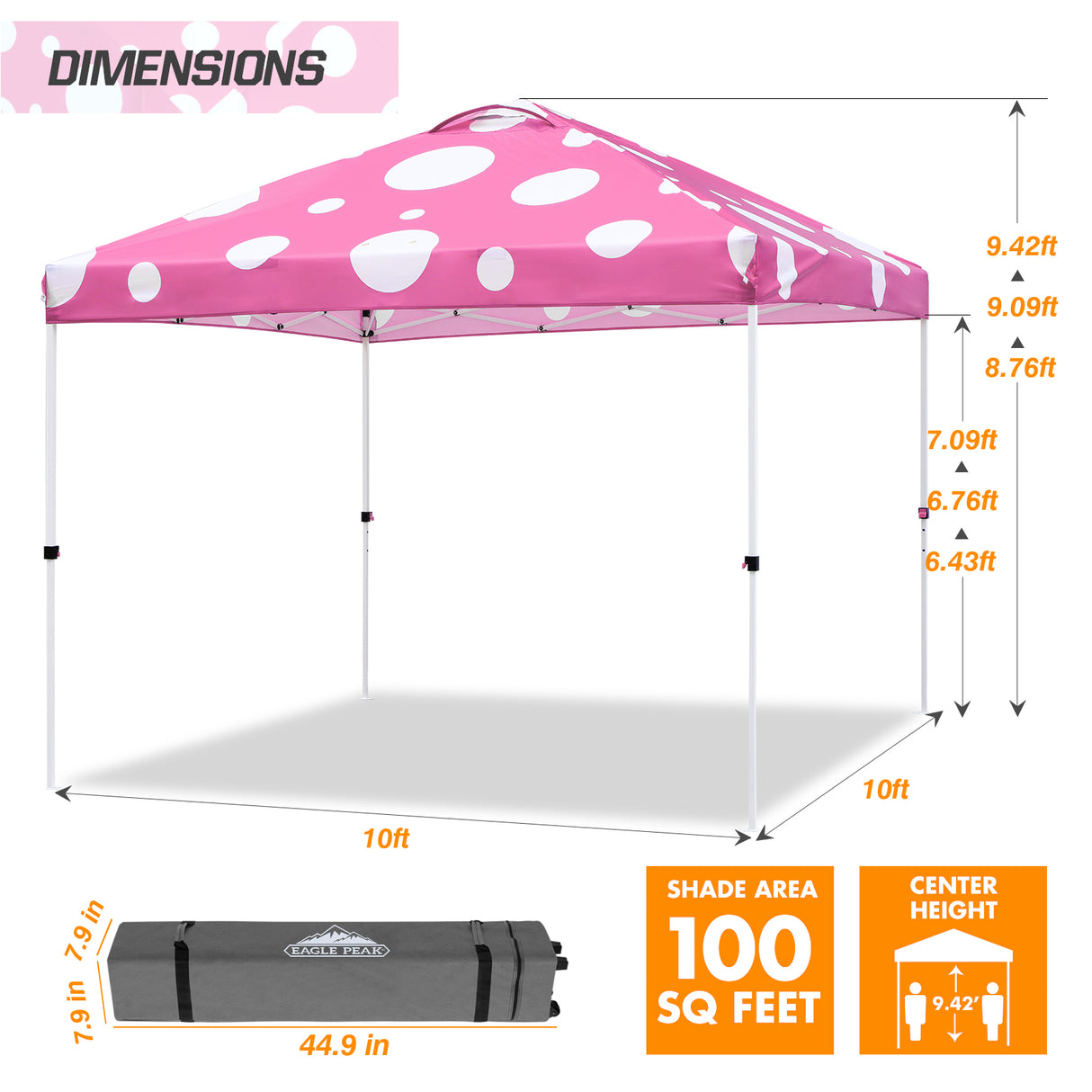 EAGLE PEAK E100/O100 Easy Setup 10x10 Straight Leg Pop Up Canopy Tent with 100 Sqft of Shade