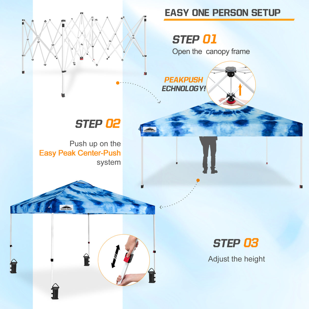 EAGLE PEAK E100/O100 Easy Setup 10x10 Straight Leg Pop Up Canopy Tent with Graphix Top