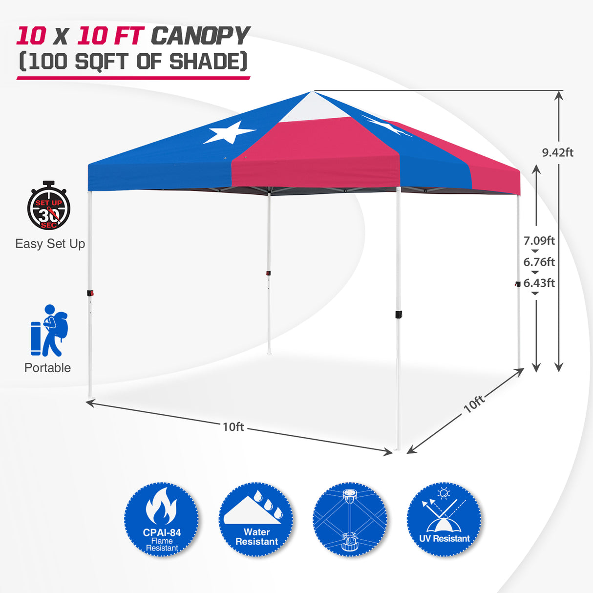 EAGLE PEAK E100/O100 Easy Setup 10x10 Straight Leg Pop Up Canopy Tent with 100 Sqft of Shade