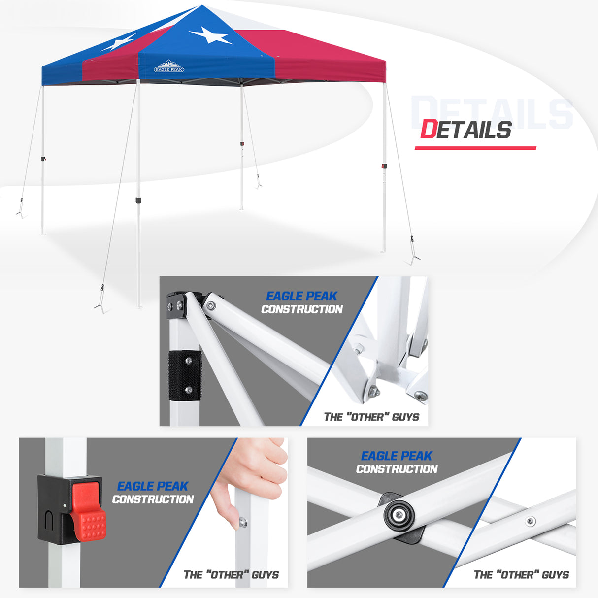 EAGLE PEAK E100/O100 Easy Setup 10x10 Straight Leg Pop Up Canopy Tent with 100 Sqft of Shade