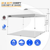 EAGLE PEAK E100/O100 Easy Setup 10x10 Straight Leg Pop Up Canopy Tent with 100 Sqft of Shade