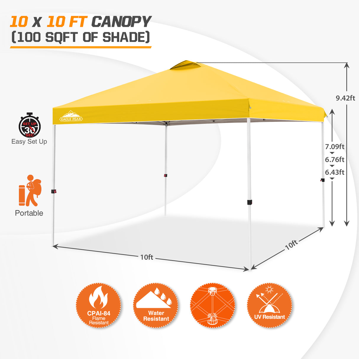 EAGLE PEAK E100/O100 Easy Setup 10x10 Straight Leg Pop Up Canopy Tent with 100 Sqft of Shade