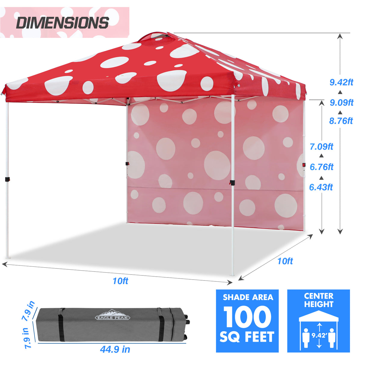 EAGLE PEAK 10x10 Commercial Pop up Canopy Tent with One Detachable Sidewall