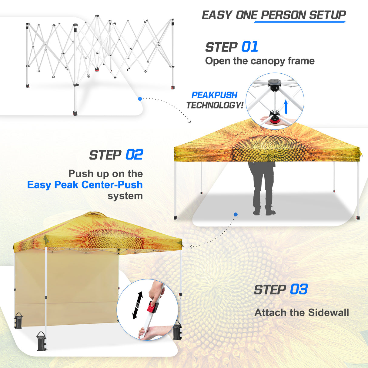 EAGLE PEAK 10x10 Commercial Pop up Canopy Tent with One Detachable Sidewall