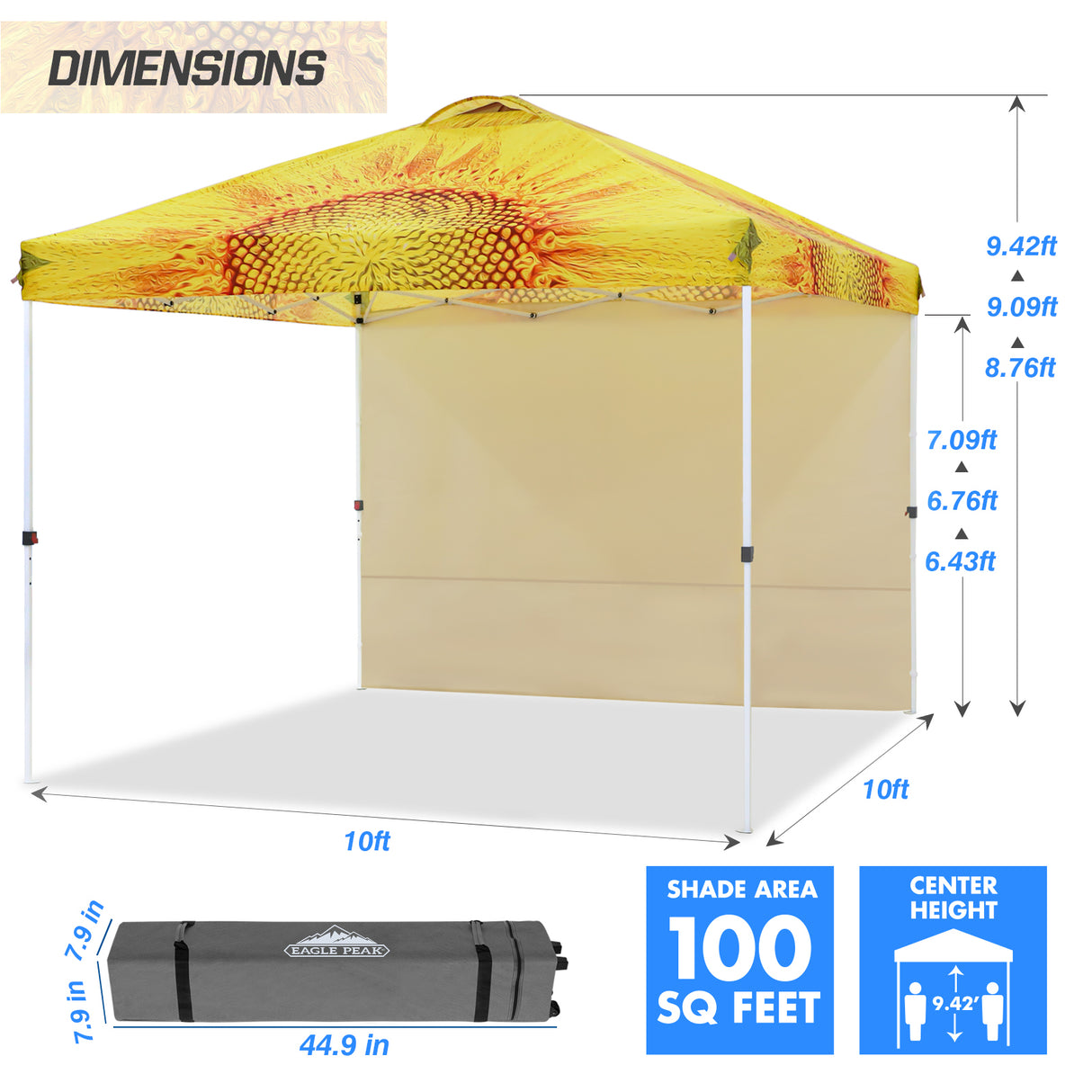 EAGLE PEAK 10x10 Commercial Pop up Canopy Tent with One Detachable Sidewall