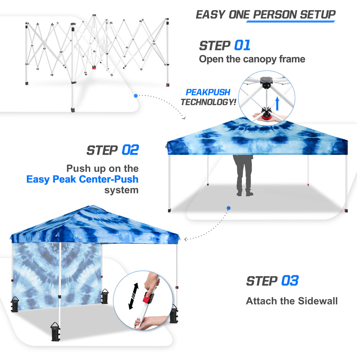 EAGLE PEAK 10x10 Commercial Pop up Canopy Tent with One Detachable Sidewall